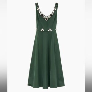 NWT Kate Spade Embellished Faille Grace Knee Length Dress | Green, Size 8